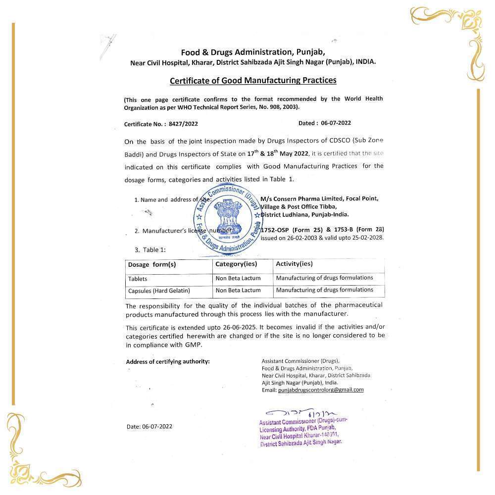 Certificate of Good Manufacturing Practices Certificate of Good Manufacturing Practices