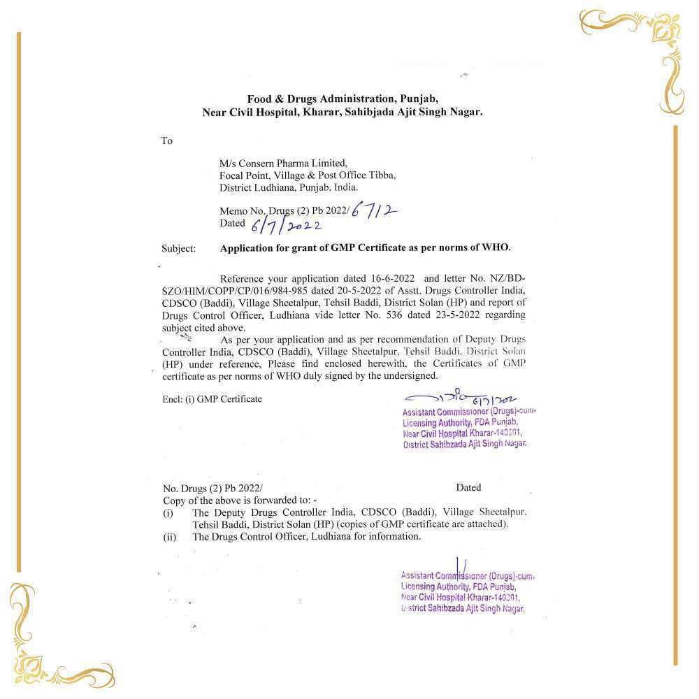 Grant of GMP Certificate Grant of GMP Certificate